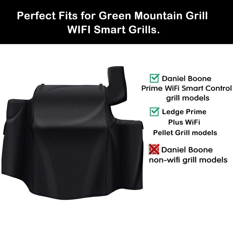 Grisun Grill Cover for Green Mountain Daniel Boone Prime WiFi Grills, Anti-Fade Waterproof Wood Pellet Grill Cover for Ledge Prime Plus WiFi Pellet Grill, Full Length BBQ Cover, 600D Fabric, Black - Image 2